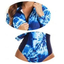 Women's Rash Guard One Piece Swimsuit UV Sun Protection UPF50+ Quick Dry Long Sleeve Swimwear Bathing Suit Front Zip Swimming Diving Surfing Beach Floral Printed Autumn / Fall Spring Summer