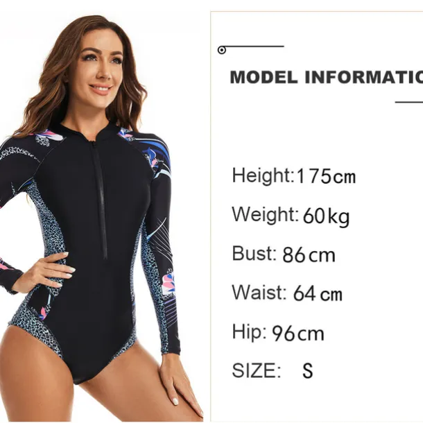 Women's Rash Guard One Piece Swimsuit UV Sun Protection UPF50+ Breathable Long Sleeve Bodysuit Bathing Suit Front Zip Swimming Surfing Beach Water Sports Printed Autumn / Fall Spring Summer