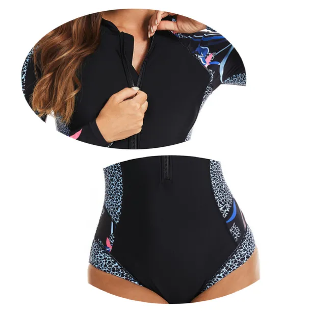 Women's Rash Guard One Piece Swimsuit UV Sun Protection UPF50+ Breathable Long Sleeve Bodysuit Bathing Suit Front Zip Swimming Surfing Beach Water Sports Printed Autumn / Fall Spring Summer