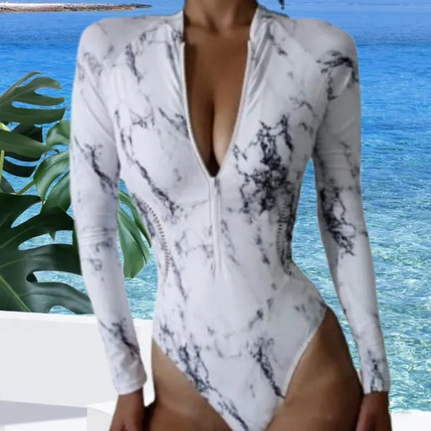 Women's Rash Guard One Piece Swimsuit UV Sun Protection UPF50+ Breathable Long Sleeve Swimwear Bathing Suit Front Zip Swimming Surfing Beach Water Sports Printed Spring Summer / Quick Dry / Quick Dry