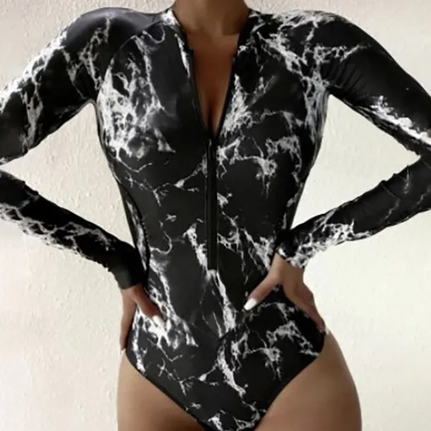 Women's Rash Guard One Piece Swimsuit UV Sun Protection UPF50+ Breathable Long Sleeve Swimwear Bathing Suit Front Zip Swimming Surfing Beach Water Sports Printed Spring Summer / Quick Dry / Quick Dry