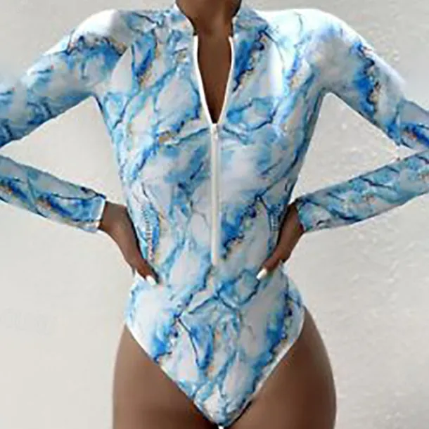 Women's Rash Guard One Piece Swimsuit UV Sun Protection UPF50+ Breathable Long Sleeve Swimwear Bathing Suit Front Zip Swimming Surfing Beach Water Sports Printed Spring Summer / Quick Dry / Quick Dry