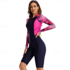Women's Rash Guard One Piece Swimsuit UV Sun Protection UPF50+ Lightweight Long Sleeve Spandex Bodysuit Bathing Suit Front Zip Swimming Surfing Beach Water Sports Printed Summer Spring Autumn