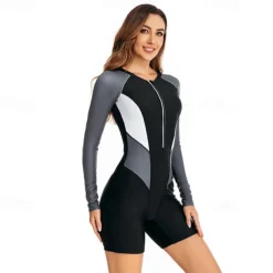 Women's Rash Guard One Piece Swimsuit UV Sun Protection UPF50+ Lightweight Long Sleeve Spandex Bodysuit Bathing Suit Front Zip Swimming Surfing Beach Water Sports Patchwork Printed Summer Spring