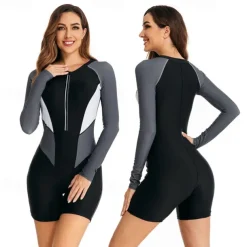 Women's Rash Guard One Piece Swimsuit UV Sun Protection UPF50+ Lightweight Long Sleeve Spandex Bodysuit Bathing Suit Front Zip Swimming Surfing Beach Water Sports Patchwork Printed Summer Spring
