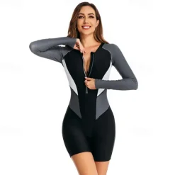 Women's Rash Guard One Piece Swimsuit UV Sun Protection UPF50+ Lightweight Long Sleeve Spandex Bodysuit Bathing Suit Front Zip Swimming Surfing Beach Water Sports Patchwork Printed Summer Spring