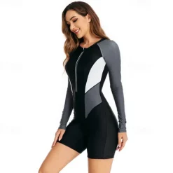 Women's Rash Guard One Piece Swimsuit UV Sun Protection UPF50+ Lightweight Long Sleeve Spandex Bodysuit Bathing Suit Front Zip Swimming Surfing Beach Water Sports Patchwork Printed Summer Spring
