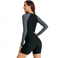 Women's Rash Guard One Piece Swimsuit UV Sun Protection UPF50+ Lightweight Long Sleeve Spandex Bodysuit Bathing Suit Front Zip Swimming Surfing Beach Water Sports Patchwork Printed Summer Spring