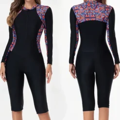 Women's Rash Guard One Piece Swimsuit UV Sun Protection UPF50+ Lightweight Long Sleeve Spandex Bodysuit Bathing Suit Front Zip Swimming Surfing Beach Water Sports Printed Summer Spring Autumn