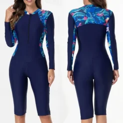 Women's Rash Guard One Piece Swimsuit UV Sun Protection UPF50+ Lightweight Long Sleeve Spandex Bodysuit Bathing Suit Front Zip Swimming Surfing Beach Water Sports Printed Summer Spring Autumn