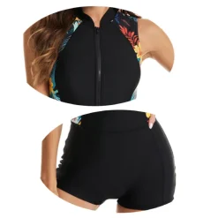 Women's Rash Guard One Piece Swimsuit UV Sun Protection UPF50+ Quick Dry Sleeveless Swimwear Bathing Suit Front Zip Boyleg Swimming Diving Surfing Beach Floral Autumn / Fall Spring Summer
