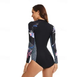 Women's Rash Guard One Piece Swimsuit UV Sun Protection UPF50+ Lightweight Long Sleeve Spandex Bodysuit Bathing Suit Front Zip Swimming Surfing Beach Water Sports Floral Printed Summer Spring Autumn