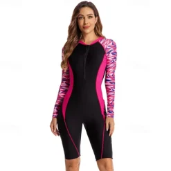 Women's Rash Guard One Piece Swimsuit UV Sun Protection UPF50+ Lightweight Sleeveless Spandex Bodysuit Bathing Suit Front Zip Swimming Surfing Beach Water Sports Universe Printed Summer Spring Autumn