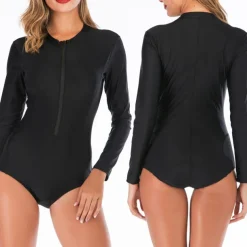 Women's Rash Guard One Piece Swimsuit UV Sun Protection UPF50+ Breathable Long Sleeve Bodysuit Bathing Suit Front Zip Swimming Surfing Beach Water Sports Solid Colored Summer / Stretchy / Quick Dry
