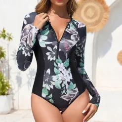 Women's Rash Guard One Piece Swimsuit Lightweight Sleeveless Bodysuit Bathing Suit Front Zip Swimming Surfing Beach Water Sports Printed Summer Spring Autumn