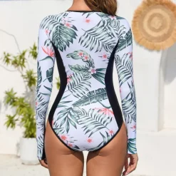 Women's Rash Guard One Piece Swimsuit Lightweight Sleeveless Bodysuit Bathing Suit Front Zip Swimming Surfing Beach Water Sports Printed Summer Spring Autumn