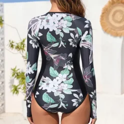 Women's Rash Guard One Piece Swimsuit Lightweight Long Sleeve Bodysuit Bathing Suit Swimming Surfing Beach Water Sports Printed Summer Spring Autumn