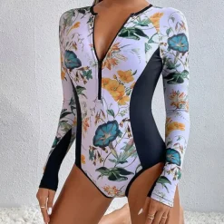 Women's Rash Guard One Piece Swimsuit Lightweight Long Sleeve Bodysuit Bathing Suit Swimming Surfing Beach Water Sports Printed Summer Spring Autumn