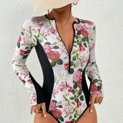 Women's Rash Guard One Piece Swimsuit Lightweight Long Sleeve Bodysuit Bathing Suit Swimming Surfing Beach Water Sports Printed Summer Spring Autumn
