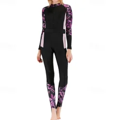 Women's Rash Guard One Piece Swimsuit Lightweight Long Sleeve Bodysuit Bathing Suit Front Zip Swimming Surfing Beach Water Sports Floral Printed Summer Spring Autumn