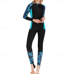 Women's Rash Guard One Piece Swimsuit Lightweight Long Sleeve Bodysuit Bathing Suit Front Zip Swimming Surfing Beach Water Sports Floral Printed Summer Spring Autumn