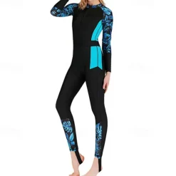 Women's Rash Guard One Piece Swimsuit Lightweight Long Sleeve Bodysuit Bathing Suit Front Zip Swimming Surfing Beach Water Sports Floral Printed Summer Spring Autumn