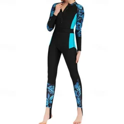 Women's Rash Guard One Piece Swimsuit Lightweight Long Sleeve Bodysuit Bathing Suit Front Zip Swimming Surfing Beach Water Sports Floral Printed Summer Spring Autumn