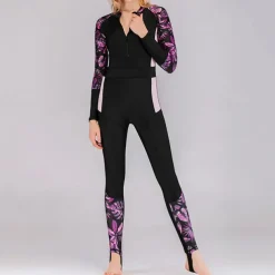Women's Rash Guard One Piece Swimsuit Lightweight Long Sleeve Bodysuit Bathing Suit Front Zip Swimming Surfing Beach Water Sports Floral Printed Summer Spring Autumn
