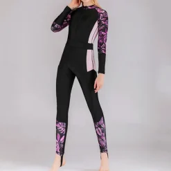 Women's Rash Guard One Piece Swimsuit Lightweight Long Sleeve Bodysuit Bathing Suit Front Zip Swimming Surfing Beach Water Sports Floral Printed Summer Spring Autumn