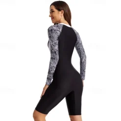 Women's Rash Guard One Piece Swimsuit UV Sun Protection UPF50+ Lightweight Long Sleeve Spandex Bodysuit Bathing Suit Front Zip Swimming Surfing Beach Water Sports Printed Summer Spring Autumn