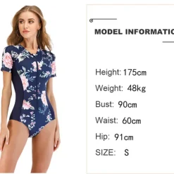 Women's Rash Guard One Piece Swimsuit UV Sun Protection Breathable Quick Dry Short Sleeve Bodysuit Bathing Suit Front Zip Swimming Surfing Beach Water Sports Floral Summer / Stretchy / Lightweight