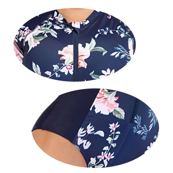 Women's Rash Guard One Piece Swimsuit UV Sun Protection Breathable Quick Dry Short Sleeve Bodysuit Bathing Suit Front Zip Swimming Surfing Beach Water Sports Floral Summer / Stretchy / Lightweight