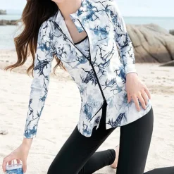Women's Rash Guard Rash guard Swimsuit UV Sun Protection UPF50+ Breathable Long Sleeve Swimwear Bathing Suit Front Zip 5-Piece Swimming Surfing Snorkeling Beach Printed Autumn / Fall Spring Summer