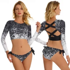 Women's Rash guard Swimsuit UV Sun Protection UPF50+ Breathable Long Sleeve Spandex Swimwear Swimsuit 2 Piece Open Back Swimming Surfing Beach Water Sports Floral Summer Spring Autumn
