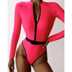 Women's Rash guard Swimsuit One Piece Swimsuit UPF50+ Quick Dry Long Sleeve Bodysuit Bathing Suit Front Zip Swimming Surfing Beach Water Sports Spring Summer Autumn / Padded