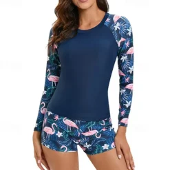 Women's Rash guard Swimsuit UV Sun Protection UPF50+ Lightweight Long Sleeve Spandex Swimwear Swimsuit 2 Piece Swimming Surfing Beach Water Sports Floral Summer Spring Autumn