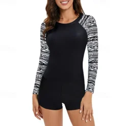 Women's Rash guard Swimsuit UV Sun Protection UPF50+ Lightweight Long Sleeve Spandex Swimwear Swimsuit 2 Piece Swimming Surfing Beach Water Sports Floral Summer Spring Autumn