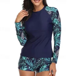 Women's Rash guard Swimsuit UV Sun Protection UPF50+ Lightweight Long Sleeve Spandex Swimwear Swimsuit 2 Piece Swimming Surfing Beach Water Sports Floral Summer Spring Autumn