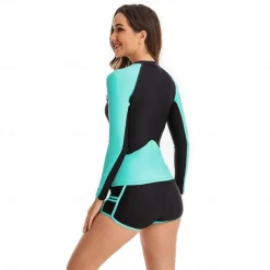 Women's Rash guard Swimsuit UV Sun Protection UPF50+ Lightweight Long Sleeve Spandex Swimwear Swimsuit 2 Piece Front Zip Swimming Surfing Beach Water Sports Patchwork Printed Summer Spring Autumn