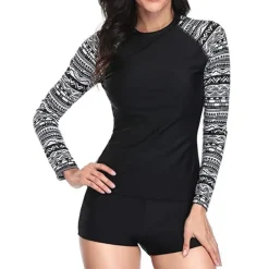Women's Rash guard Swimsuit Two Piece Swimsuit UPF50+ Breathable Quick Dry Long Sleeve Swimwear Bathing Suit with Boy Shorts Swimming Surfing Beach Water Sports Floral Tropical Spring Summer Autumn
