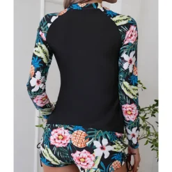 Women's Rash guard Swimsuit Lightweight Long Sleeve Swimwear Swimsuit 2 Piece Front Zip Swimming Surfing Beach Water Sports Floral Patchwork Printed Summer Spring Autumn