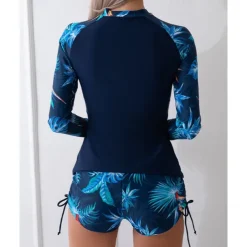Women's Rash guard Swimsuit Lightweight Long Sleeve Swimwear Swimsuit 2 Piece Front Zip Swimming Surfing Beach Water Sports Floral Patchwork Printed Summer Spring Autumn