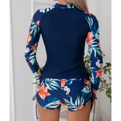 Women's Rash guard Swimsuit Lightweight Long Sleeve Swimwear Swimsuit 2 Piece Front Zip Swimming Surfing Beach Water Sports Floral Patchwork Printed Summer Spring Autumn