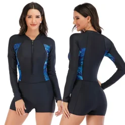 Women's Rash guard Swimsuit UV Sun Protection UPF50+ Breathable Long Sleeve Spandex Bodysuit Bathing Suit Front Zip Boyleg Swimming Surfing Beach Water Sports Spring Summer / Quick Dry / Lightweight