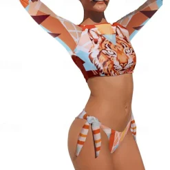 Women's Rash guard Swimsuit UV Sun Protection UPF50+ Lightweight Long Sleeve Spandex Swimwear Swimsuit Backless 2 Piece Swimming Surfing Beach Water Sports Leopard Printed Summer Spring Autumn