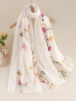 Women's Rectangle Scarf Street Daily Date Beige Black Pink Scarf Floral