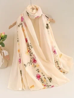 Women's Rectangle Scarf Street Daily Date Beige Black Pink Scarf Floral