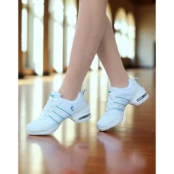 Women's Red and Black Mesh Jazz Dance Sneakers with Split Sole, Lightweight Breathable Design - Professional Practice Footwear for Hip Hop, Zumba, and Ballroom Training