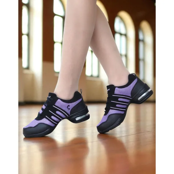 Women's Red and Black Mesh Jazz Dance Sneakers with Split Sole, Lightweight Breathable Design - Professional Practice Footwear for Hip Hop, Zumba, and Ballroom Training