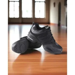 Women's Red and Black Mesh Jazz Dance Sneakers with Split Sole, Lightweight Breathable Design - Professional Practice Footwear for Hip Hop, Zumba, and Ballroom Training